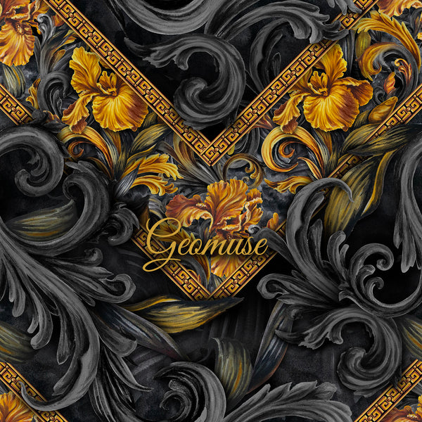 Golden Iris Geomuse — Luxury Seamless Pattern for Wallpaper, Textile & Apparel | Hand-painted Premium Design