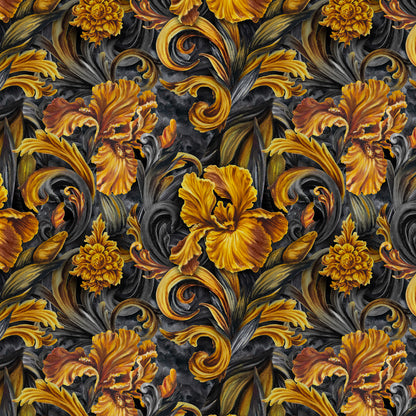 Golden Iris — Luxury Seamless Pattern for Wallpaper, Textile & Apparel | Hand-painted Premium Design