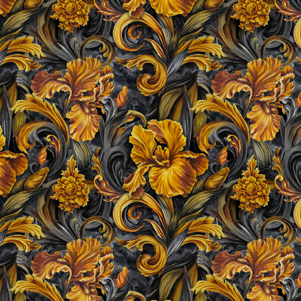 Golden Iris — Luxury Seamless Pattern for Wallpaper, Textile & Apparel | Hand-painted Premium Design