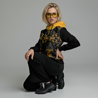 Women's Patchwork Hoodie Golden Iris — Luxury Seamless Pattern  | Hand-painted Premium Design