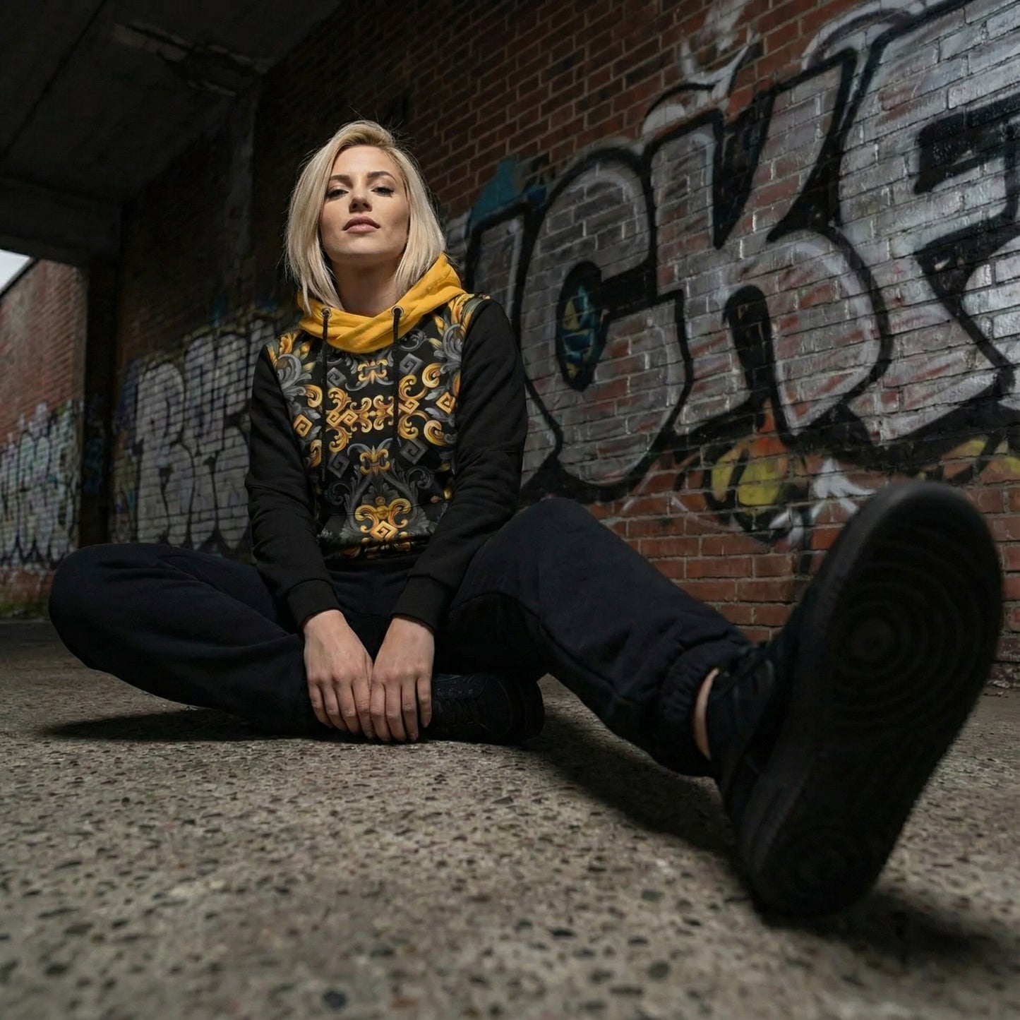 Women's Patchwork Hoodie Golden Iris — Luxury Seamless Pattern  | Hand-painted Premium Design