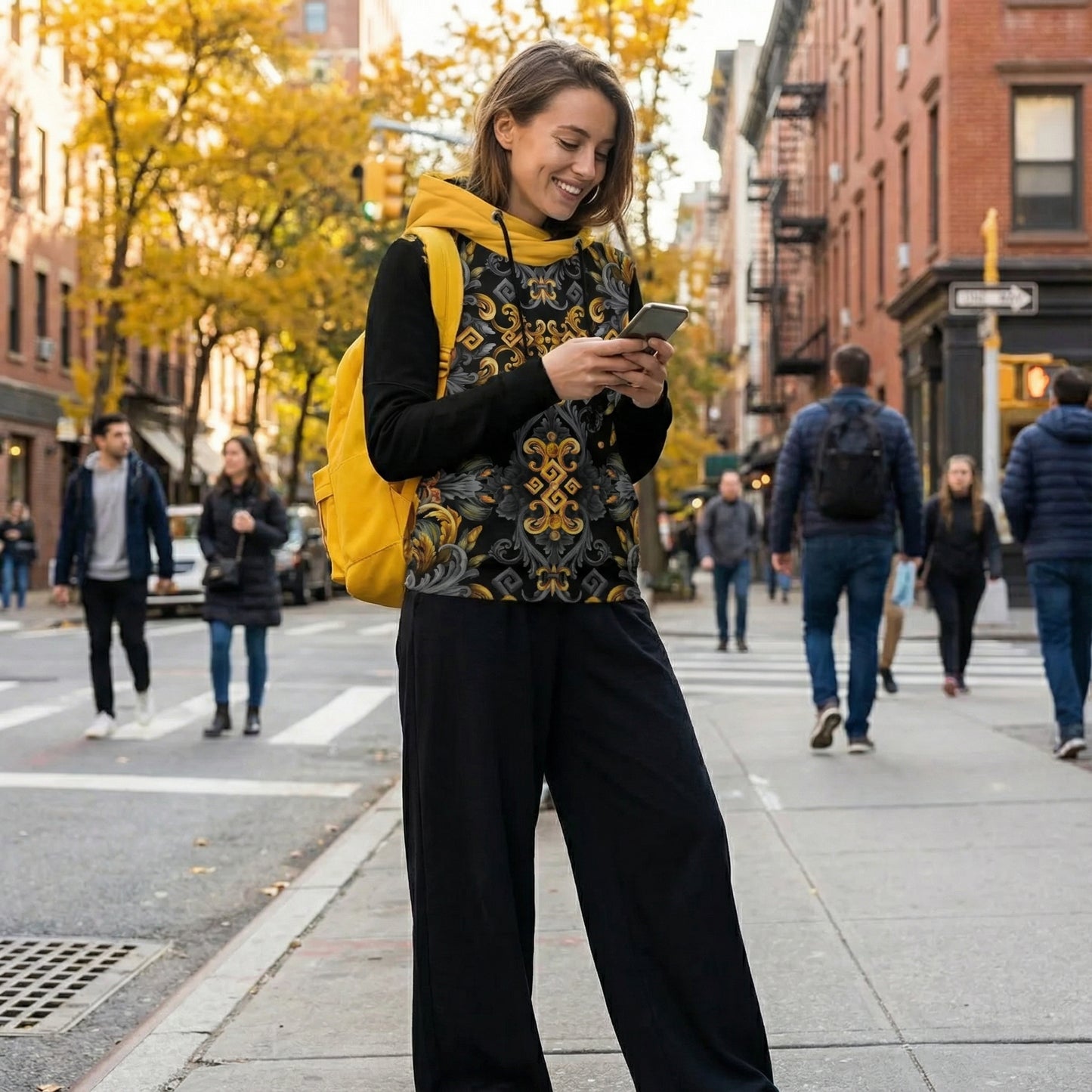 Women's Patchwork Hoodie Golden Iris — Luxury Seamless Pattern  | Hand-painted Premium Design