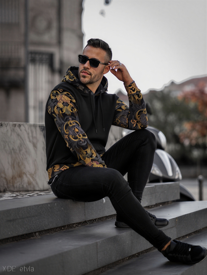 Men's Thicken Pullover Hoodie Golden Iris — Luxury Seamless Pattern  | Hand-painted Premium Design