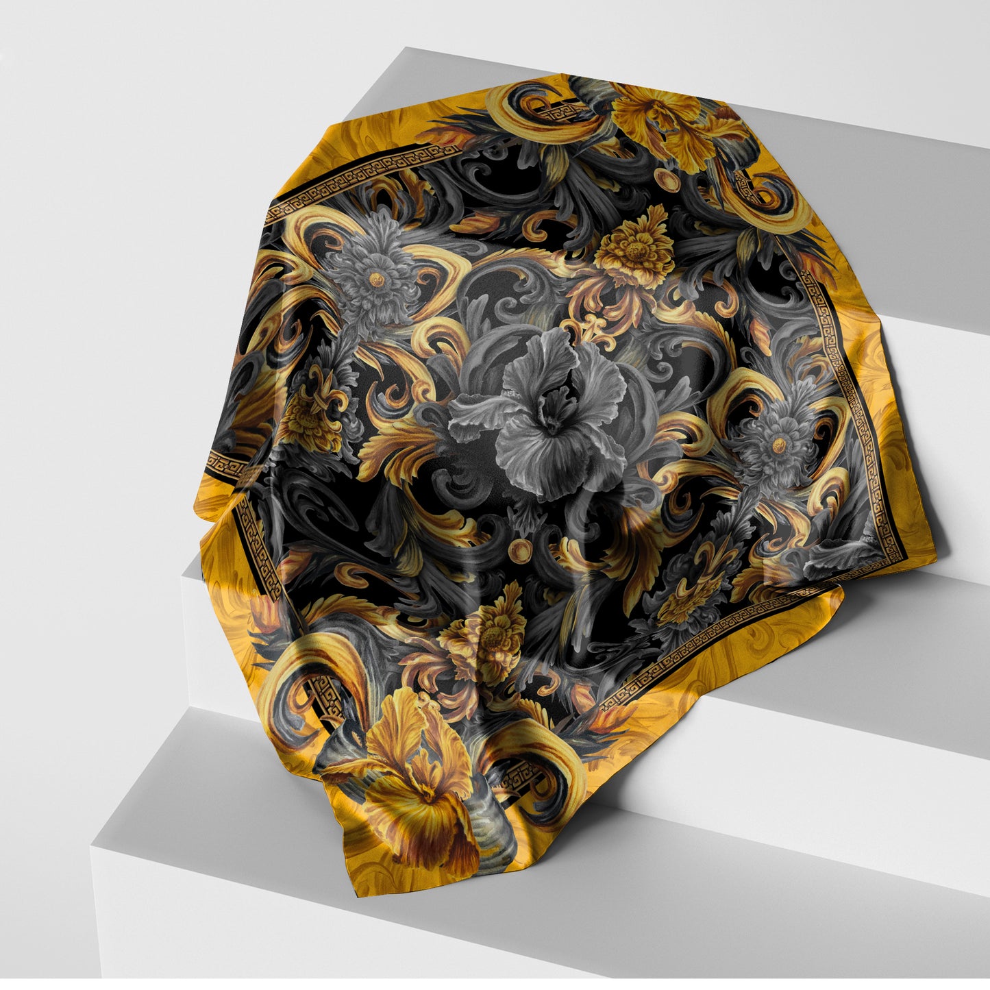 B2B Wholesale Golden Iris Luxury Scarf 10 PCS | 90x90cm Silk & Eco-Silk Options | Small Business Bulk Orders 2