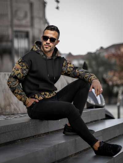 Men's Thicken Pullover Hoodie Golden Iris — Luxury Seamless Pattern  | Hand-painted Premium Design