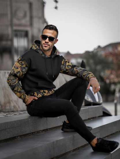 Men's Thicken Pullover Hoodie Golden Iris — Luxury Seamless Pattern  | Hand-painted Premium Design