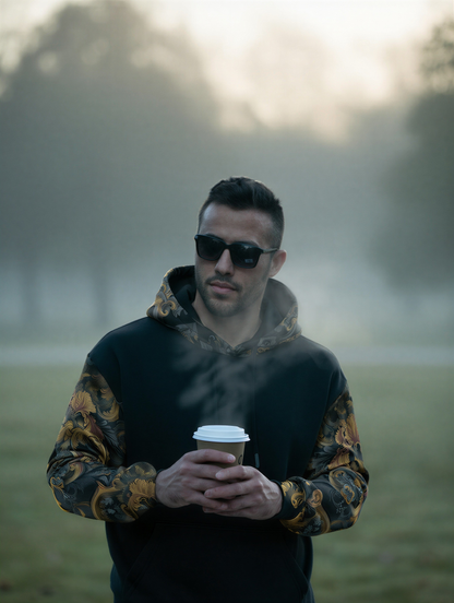 Men's Thicken Pullover Hoodie Golden Iris — Luxury Seamless Pattern  | Hand-painted Premium Design