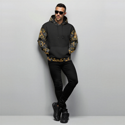 Men's Thicken Pullover Hoodie Golden Iris — Luxury Seamless Pattern  | Hand-painted Premium Design