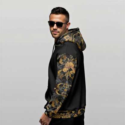 Men's Thicken Pullover Hoodie Golden Iris — Luxury Seamless Pattern  | Hand-painted Premium Design