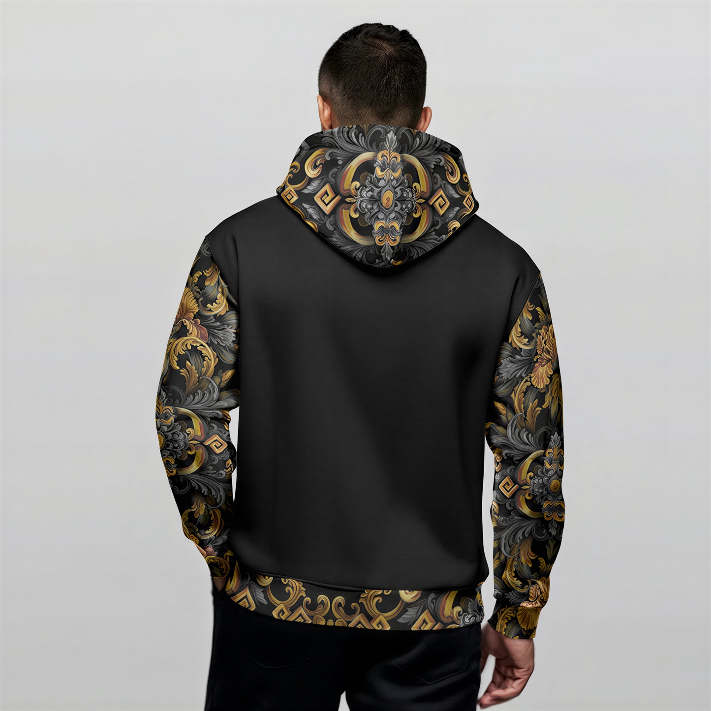 Men's Thicken Pullover Hoodie Golden Iris — Luxury Seamless Pattern  | Hand-painted Premium Design