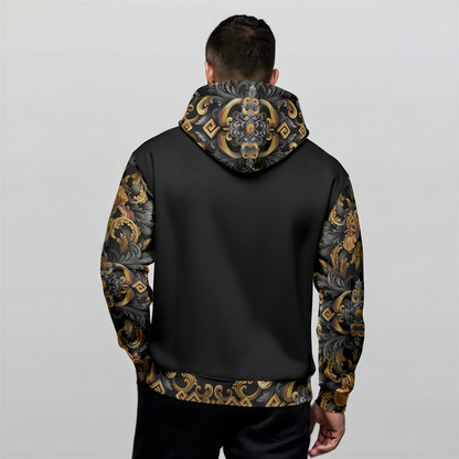 Men's Thicken Pullover Hoodie Golden Iris — Luxury Seamless Pattern  | Hand-painted Premium Design