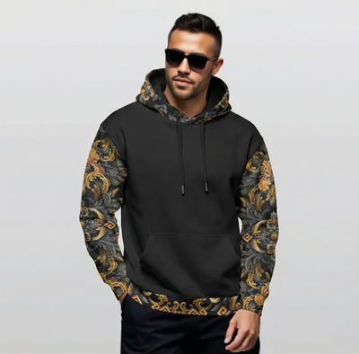 Men's Thicken Pullover Hoodie Golden Iris — Luxury Seamless Pattern  | Hand-painted Premium Design