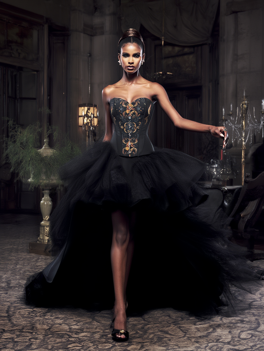 "Golden Iris" Luxury Art Corset • Full Bust & Slim Waist • Hand-painted baroque print, premium tailoring