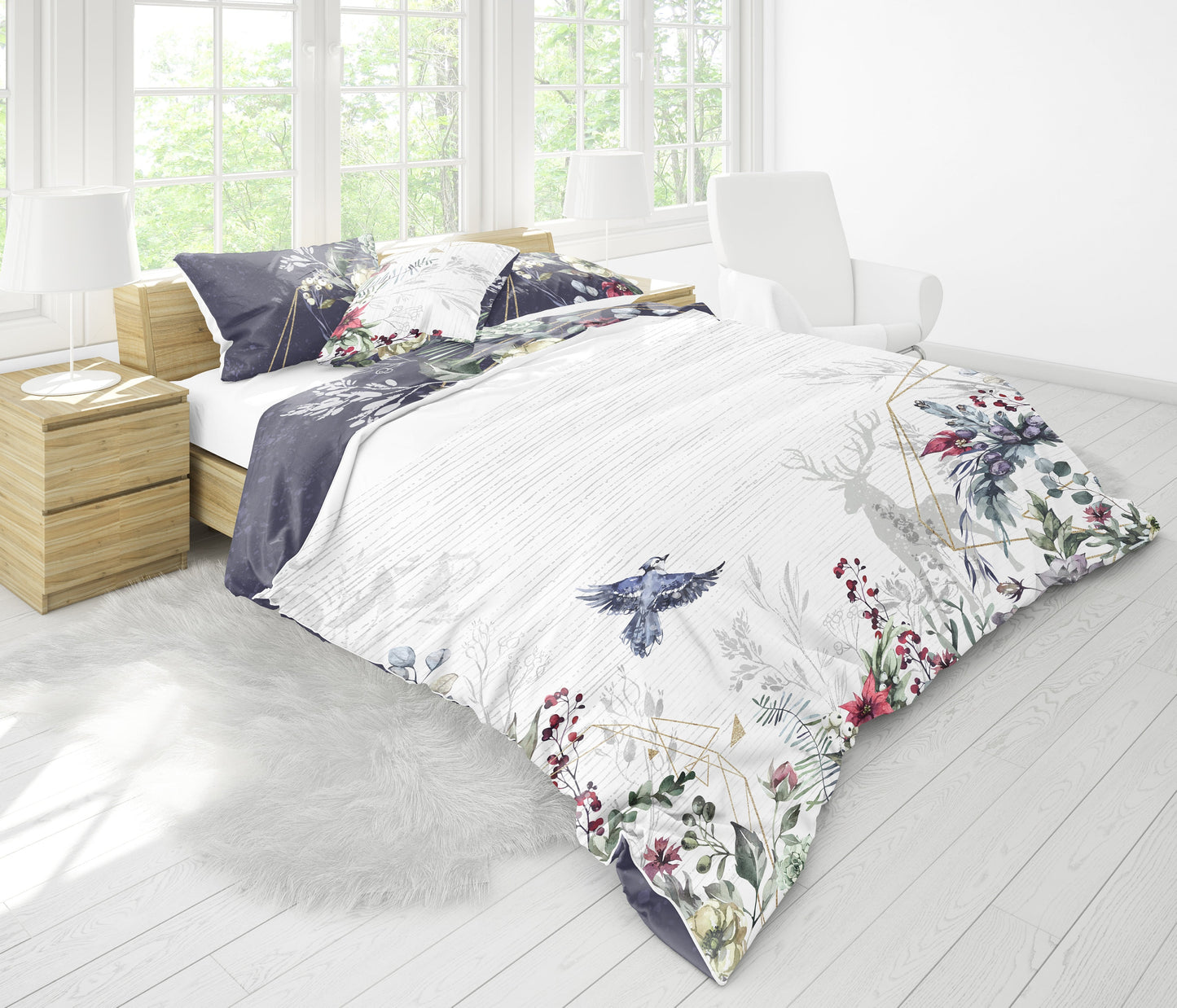 Juego de cama con diseño floral exclusivo • Diseño en ambos lados • Reina, Rey de EE. UU. • algodón • microfibra