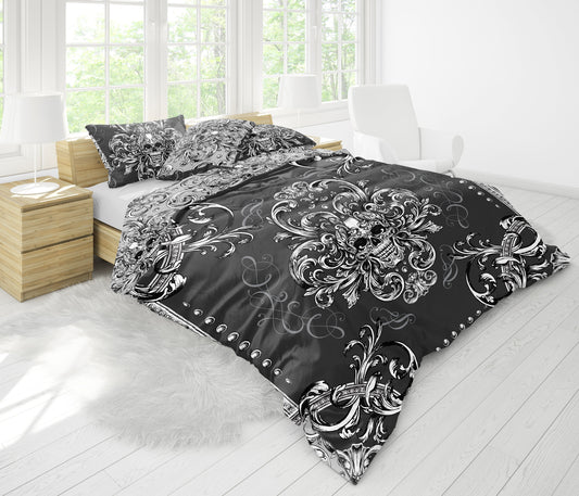 Juego de ropa de cama con diseño reversible de estilo barroco original The Skull Gothic • Tamaño Queen, King para AU, UE y EE. UU. • 100 % algodón • Microfibra