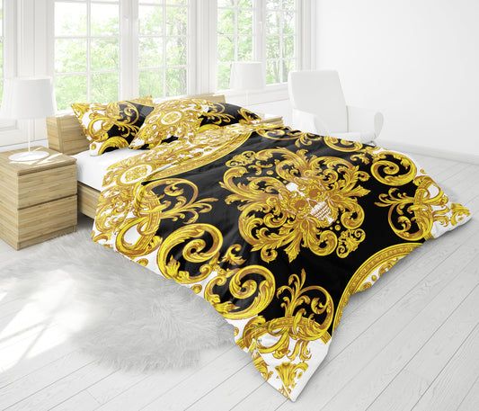 Juego de ropa de cama con diseño reversible de estilo barroco original The Skull Gothic • Tamaño Queen, King para AU, UE y EE. UU. • 100 % algodón • Microfibra