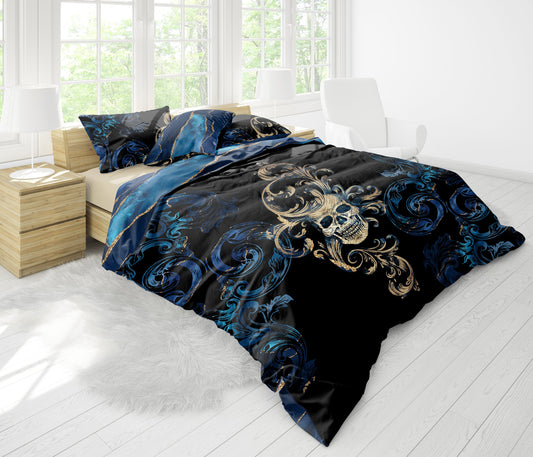 Juego de ropa de cama con diseño gótico de calavera • Ropa de cama personalizada • Diseño reversible • Juego de funda nórdica con fundas de almohada • Doble Full Queen King