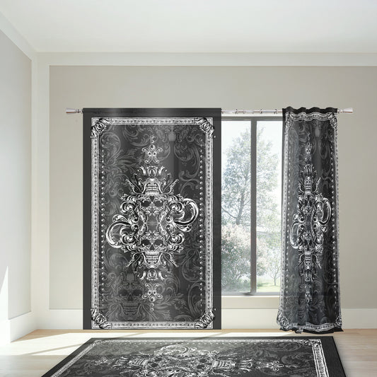 Juego de 2 cortinas con diseño de cráneo gótico romántico con dibujo a mano • cortinas de habitación • opacas • decoración del hogar