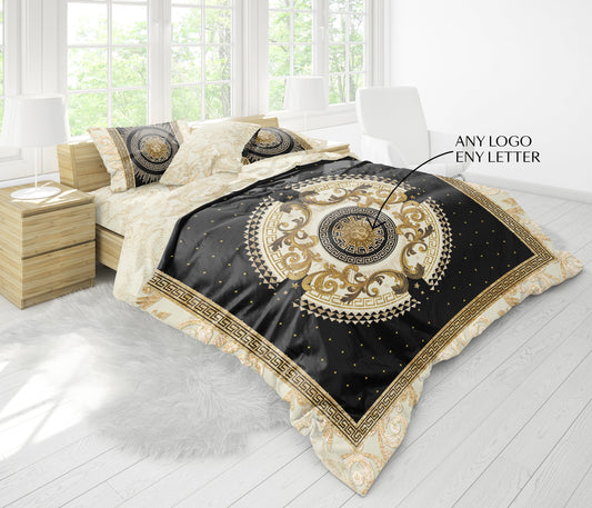 "Romero" Bedding set baroque eccentric Personalised retro black-beige reversible design