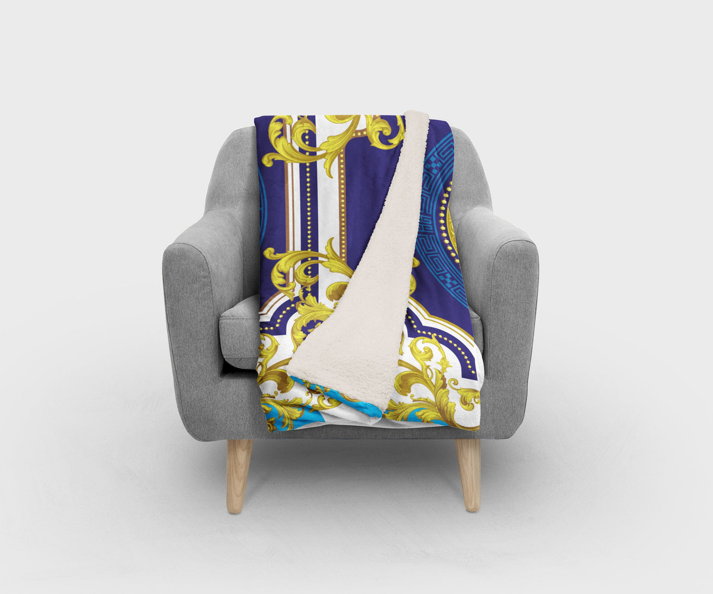Customized  exclusive baroque blue-yellow retro design Blanket Sofa • Quilt • Bedspread