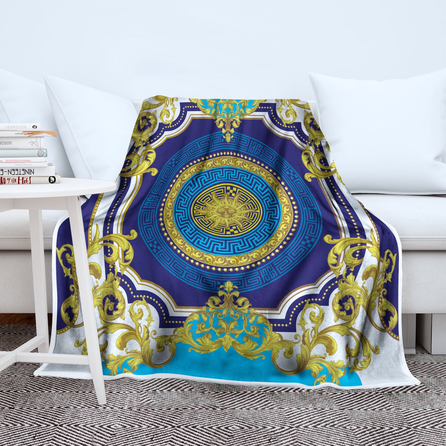 Customized  exclusive baroque blue-yellow retro design Blanket Sofa • Quilt • Bedspread