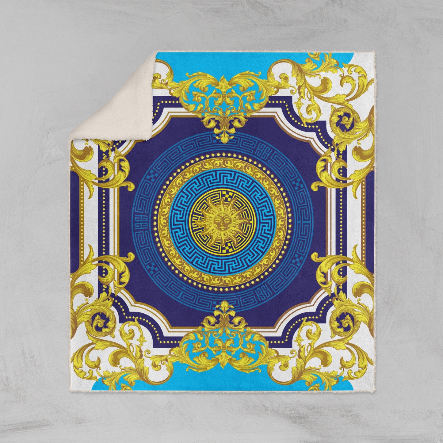Customized  exclusive baroque blue-yellow retro design Blanket Sofa • Quilt • Bedspread