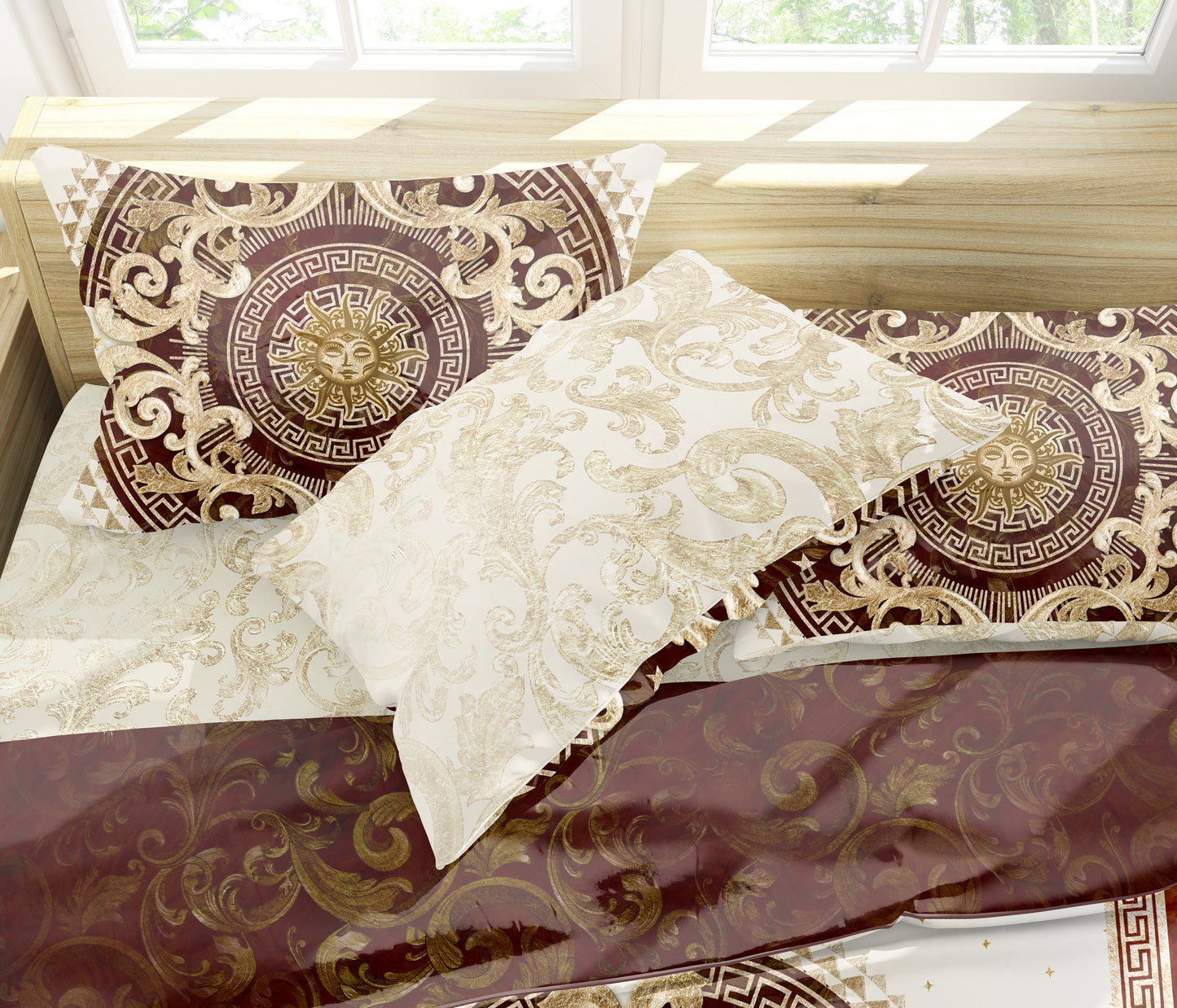 Baroque Eccentric Personalised Dark Red -Beige Bedding set • Reversible design • Cotton • microfiber • AU, EU, USA, queen, king
