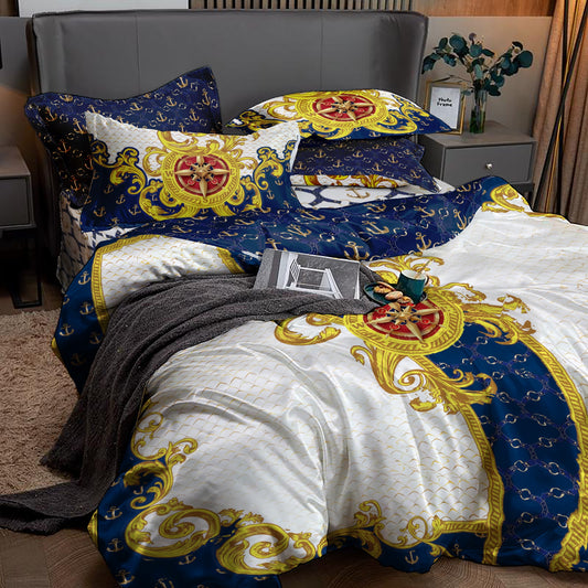 Marino Barroco Azul Amarillo Blanco Diseño personalizado Juego de cama • Diseño reversible • Algodón • microfibra • AU, UE, EE. UU., reina, rey