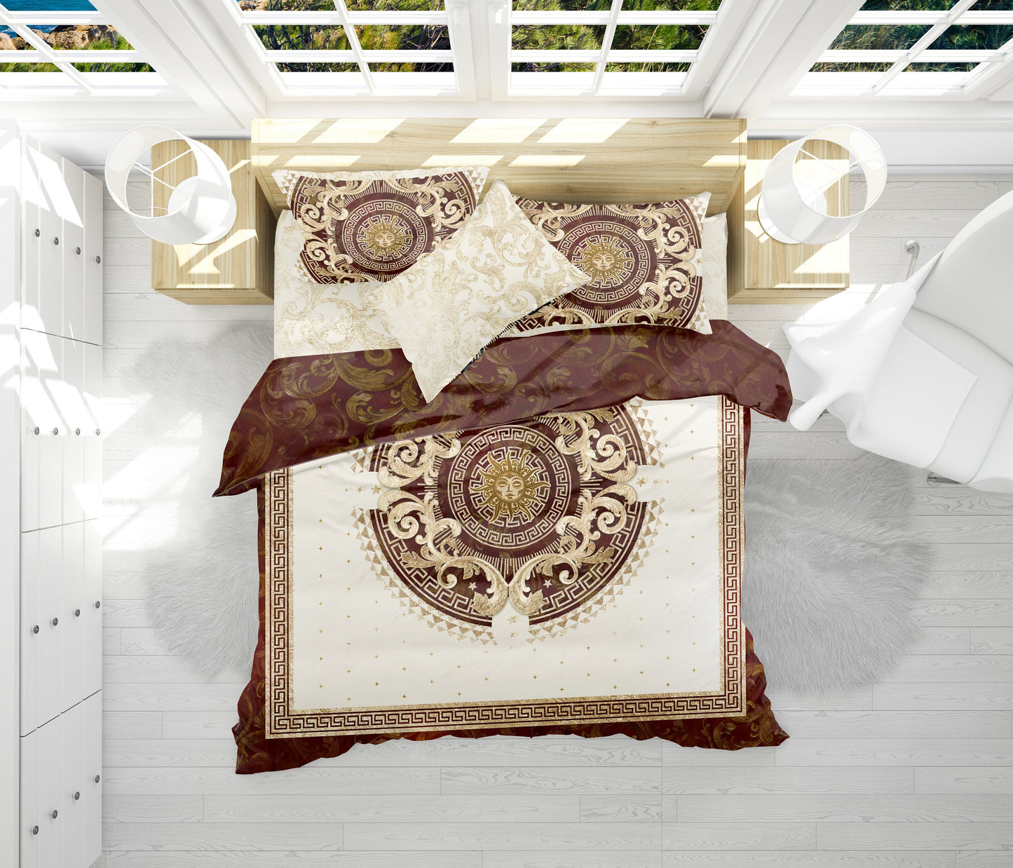 Baroque Eccentric Personalised Dark Red -Beige Bedding set • Reversible design • Cotton • microfiber • AU, EU, USA, queen, king