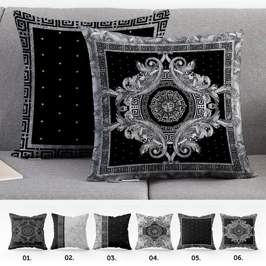 "Selina" cushion cover set • Art Gift • Exclusive baroque retro black-silver design pillow covers • different sizes