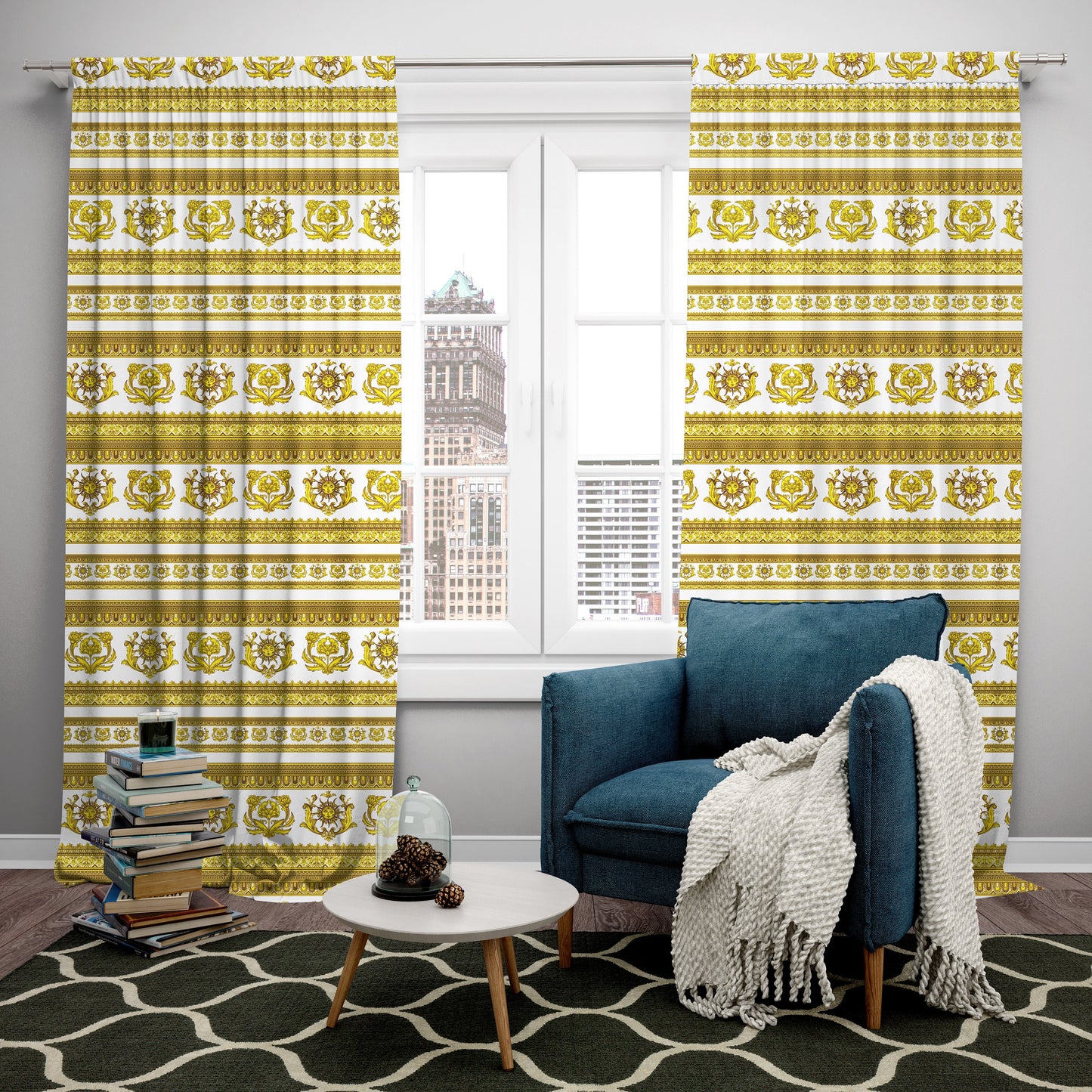 Curtains 2 PCS SET gold-white baroque or greek style romantic design • your LOGO • room curtains  • home decor