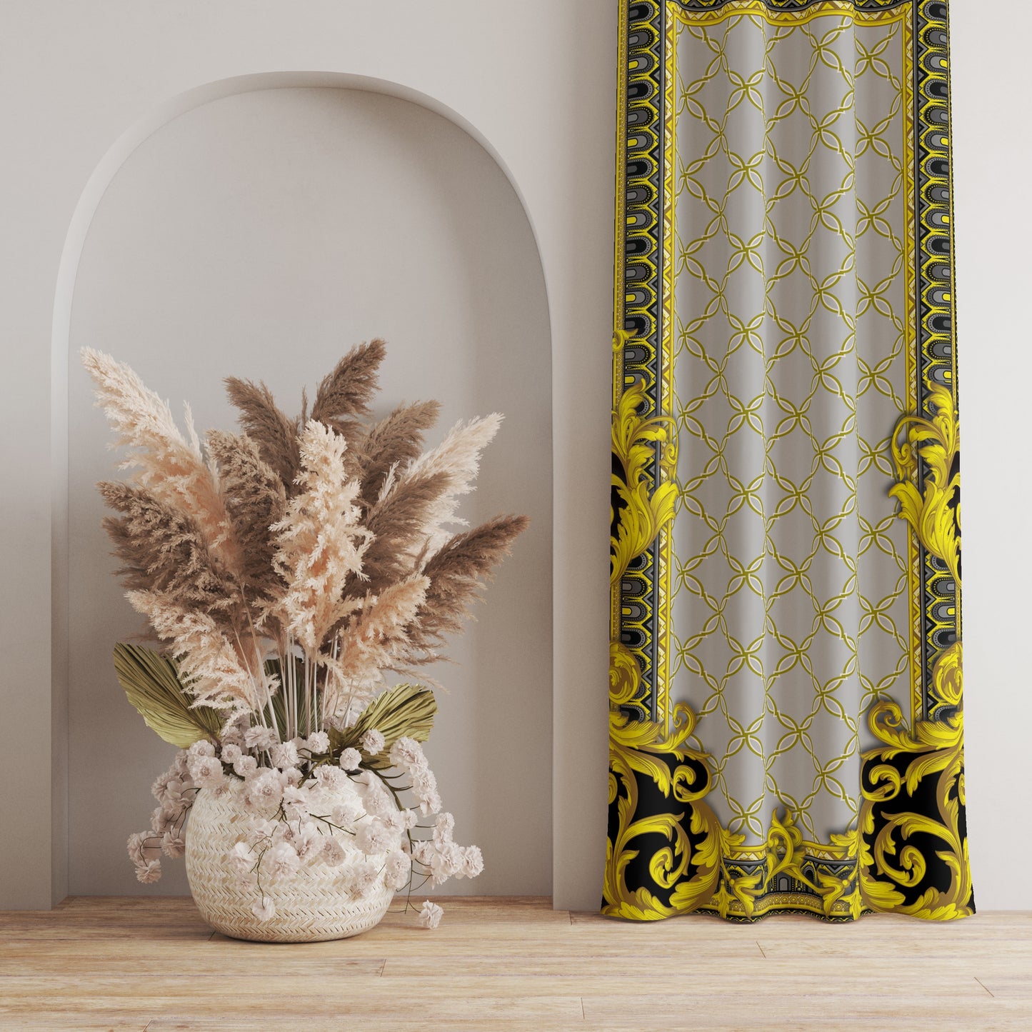 Curtains 2 PCS SET gold-black baroque or greek style romantic design • room curtains  • home decor