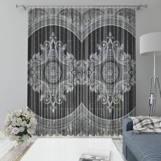 Cortinas 2 PCS SET gey-plata estilo barroco o griego diseño romántico • su logotipo • cortinas de la habitación • decoración del hogar