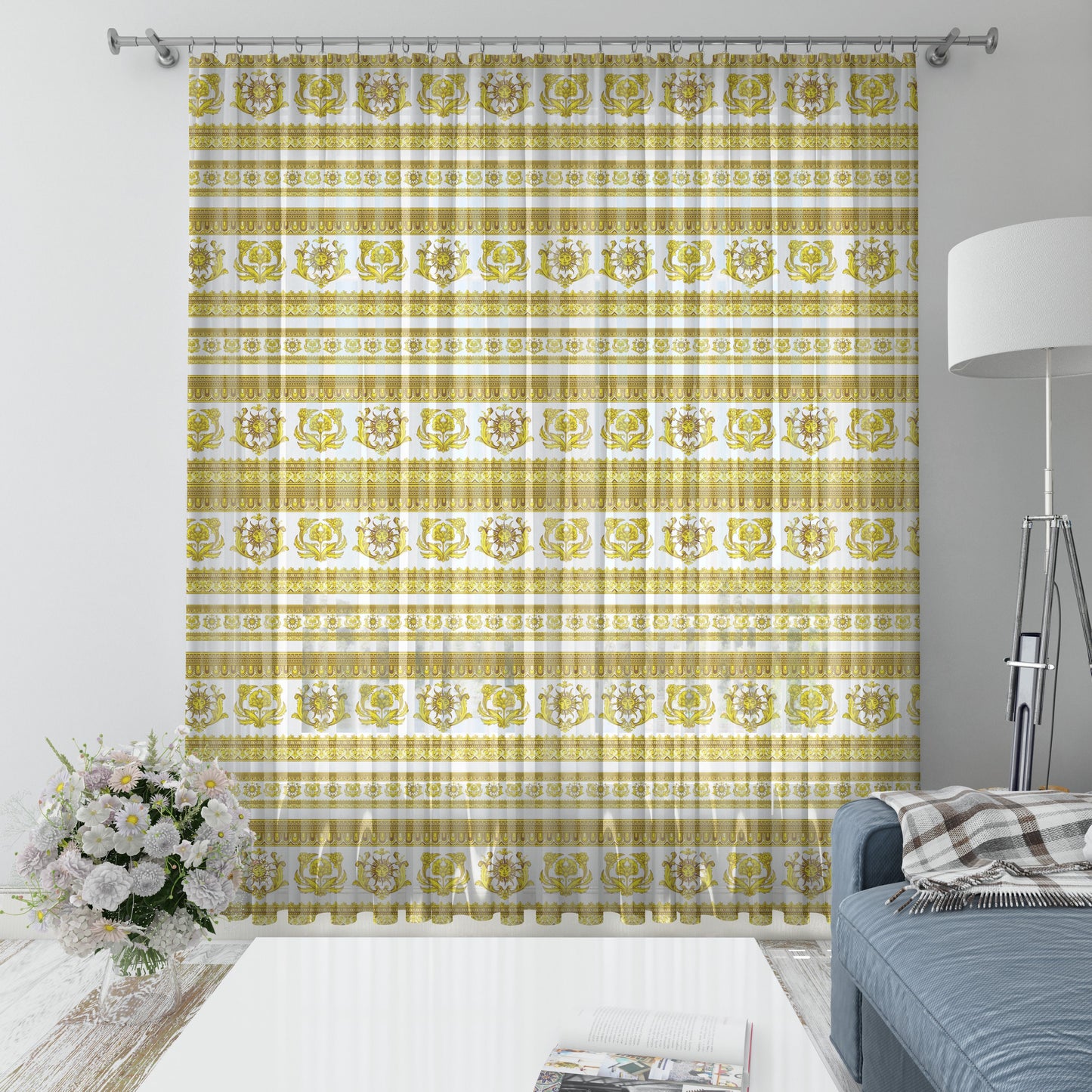 Curtains 2 PCS SET gold-white baroque or greek style romantic design • your LOGO • room curtains  • home decor
