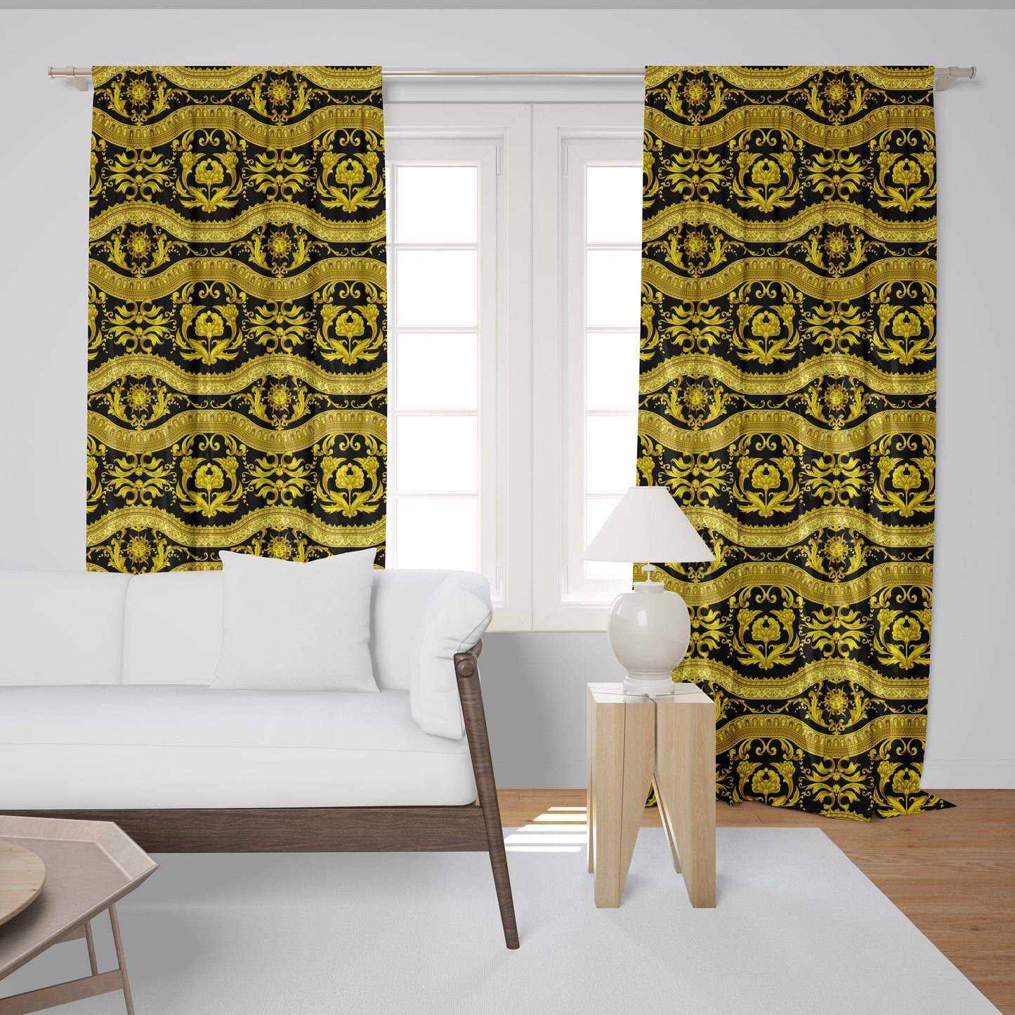 Cortinas 2 PCS SET oro-negro estilo barroco o griego diseño romántico • cortinas de la habitación • decoración del hogar