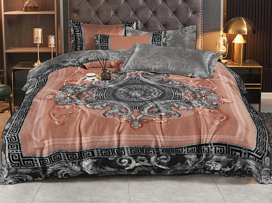 Seda Barroco Excéntrico Diseño personalizado Siver-Rose Juego de cama de 4 piezas • Diseño reversible • AU, UE, EE. UU., reina, rey