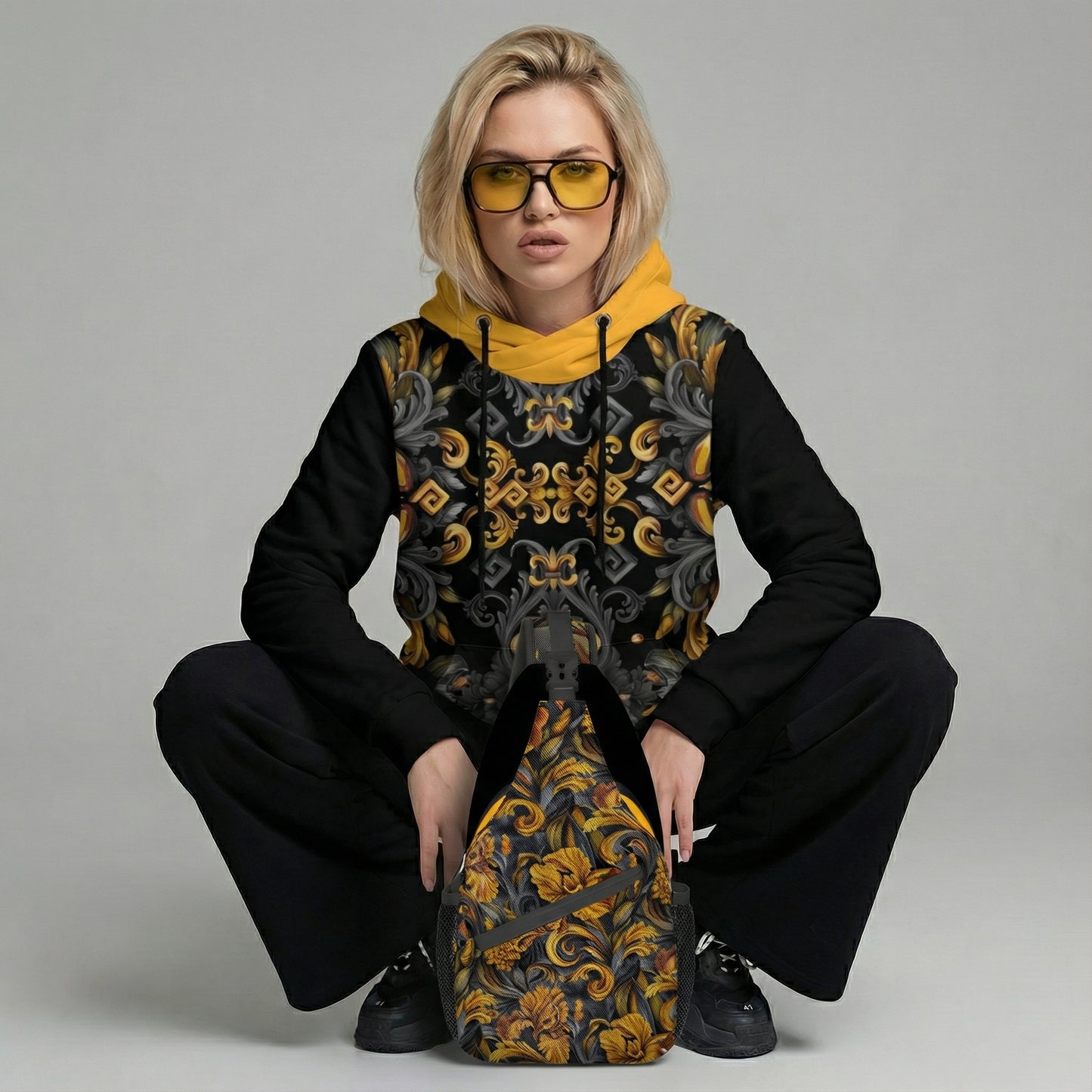 Golden Iris Luxury Pattern Sling Bag - Stylish Unisex Cross-body for Everyday & Travel