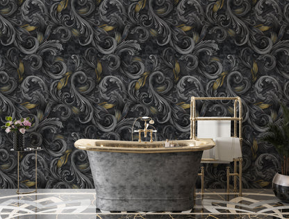 Golden Iris Noir — Luxury Seamless Pattern for Wallpaper, Textile & Apparel | Hand-painted Premium Design