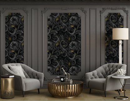 Golden Iris Noir — Luxury Seamless Pattern for Wallpaper, Textile & Apparel | Hand-painted Premium Design