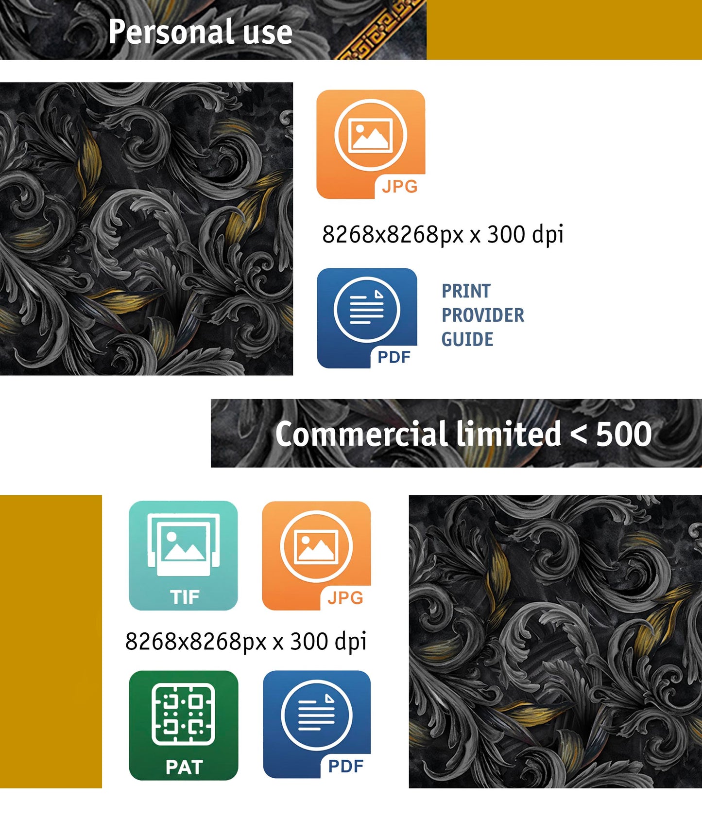 Golden Iris Noir — Luxury Seamless Pattern for Wallpaper, Textile & Apparel | Hand-painted Premium Design