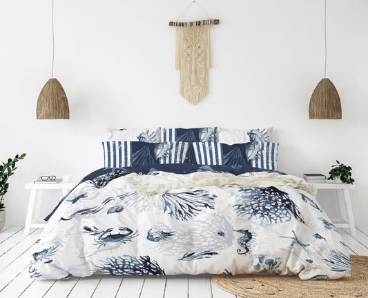 Juego de cama "Jili" • Romántico diseño marino reversible