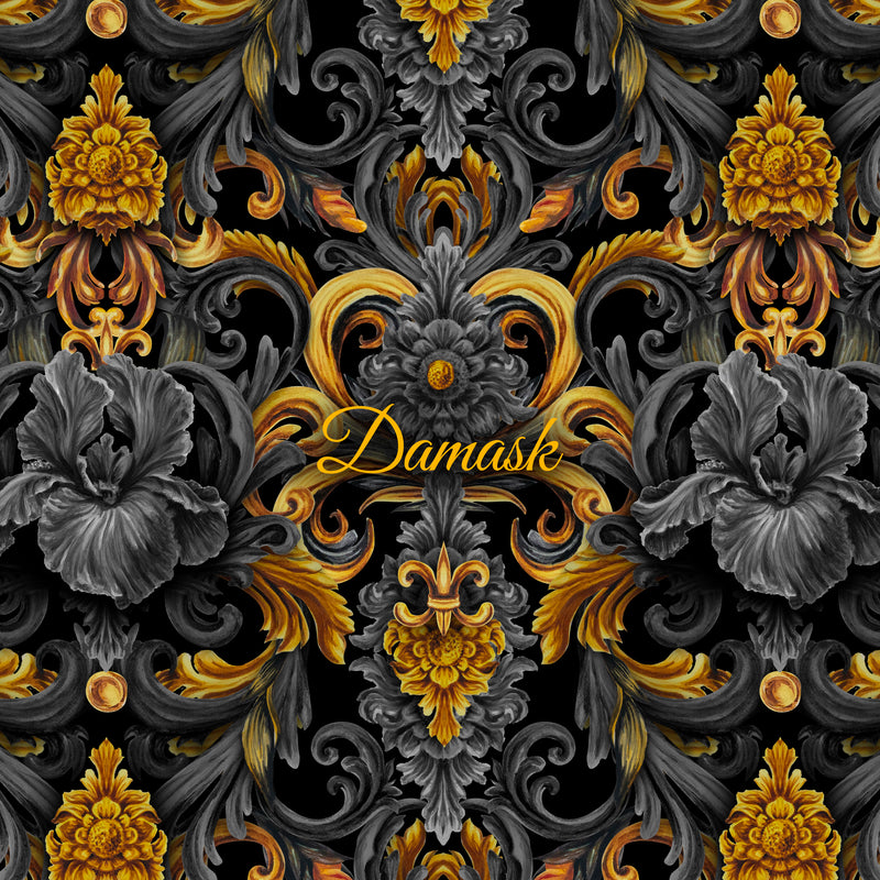 Iris Noir Dorado — Patrón de lujo sin costuras para papel tapiz, textiles y prendas de vestir | Diseño premium pintado a mano