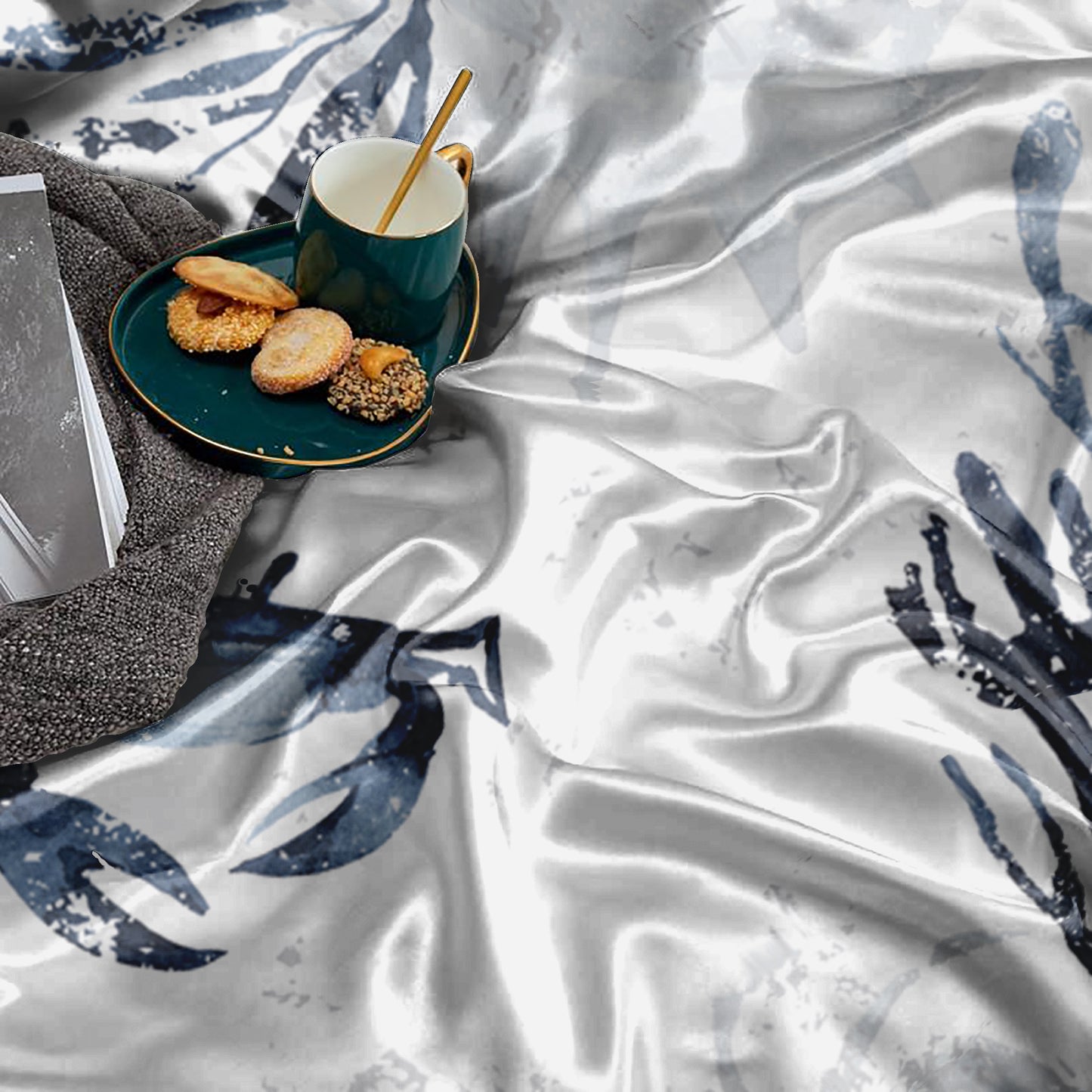Silk bedding set "Jili"• sea romantic reversible design • set 4 pcs
